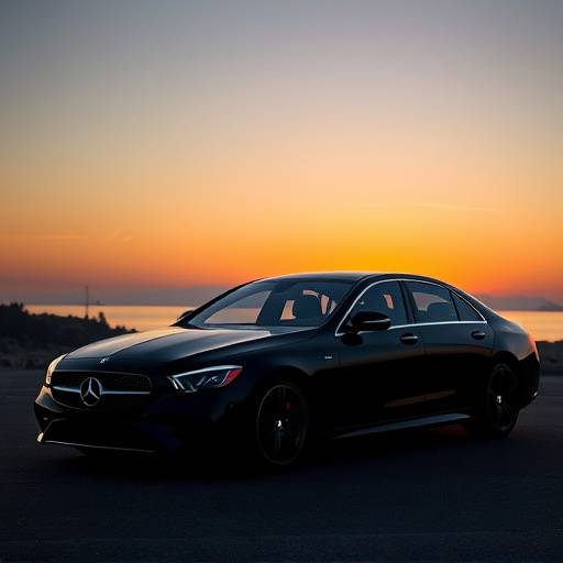 Black 2022 Mercedes-Benz S-Class Sedan parked at sunset