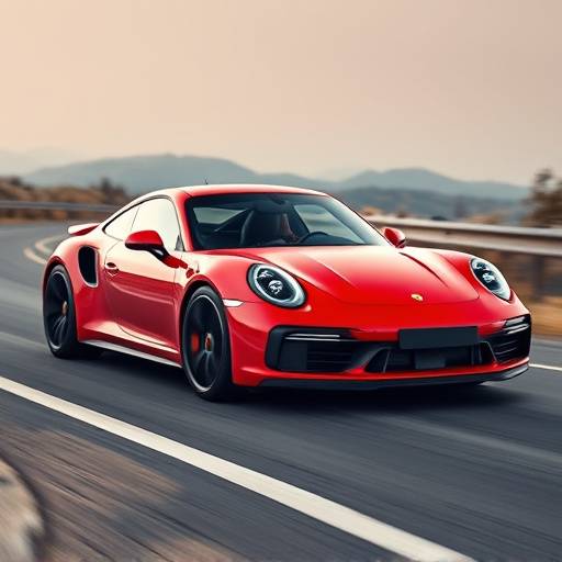 Red 2021 Porsche 911 Turbo S parked on a winding road